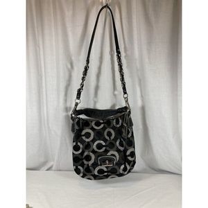 Coach Purse Kristin OP Art Embroidered Signature Jacquard Black Shoulder Bag Tag